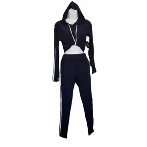 Love Ari Women's Navy Hooded Crop Top and Leggings